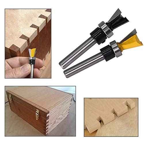 Yakamoz 2Pcs 1/4 Inch Shank Dovetail Joint Router Bits with Bearing Guide Dovetail Jig Bit for Furniture Building Cabinet Making Woodworking Cutter Tools