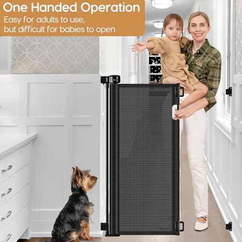 42 Inch Extra Tall Baby Gate 0"-39" Wide Narrow Baby Gate for Stairs Extra Tall Retractable Dog Gates for Doorways Pet Gate Indoor Mesh Gate for Kids Dog Gates for The House, Black