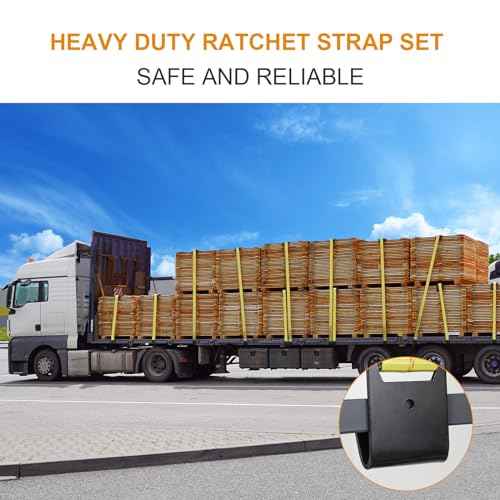 TLGREEN 4 Pack 2 in x 27 FT Flat Hook Ratchet Straps (11,000 lbs Break Strength), Heavy Duty Tie Down Straps for Trucks (Yellow)