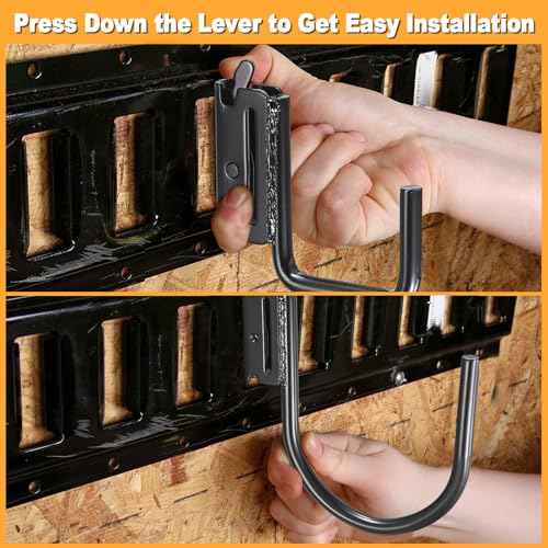 E Track Hooks 10 Pcs Heavy Duty Steel E Track J Hook with Spring Fitting for E or X Rail 2" 4" Trailer Hooks for Cords,Cables E Track Accessories for Enclosed Trailers,Trucks,Garage,Cargo Van (Black)
