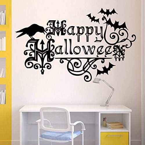 Scary Halloween Wall Stickers, Happy Halloween Letterings Wall Decals Bats Crows Window Home Decoration Decals, Removable Gothic Home Party Decor