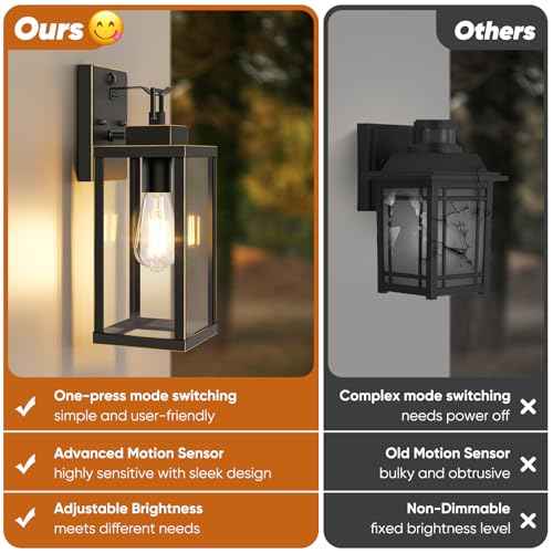 BesLowe 14¡± Upgraded Motion Sensor Outdoor Wall Lights, Dusk to Dawn Porch Lights Outdoor Wall Sconces, 3 Lighting Modes Exterior Lighting Fixtures with Hooks, Bronze Outside Lights for House, 2-Pack