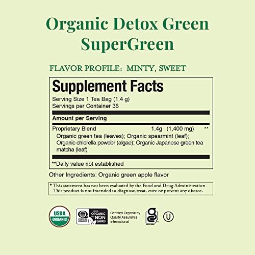 The Republic of Tea – Organic SuperGreen Detox Green Tea, 36 Tea Bags, Gluten Free