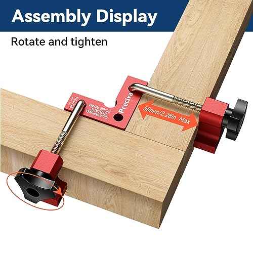 Preciva 90 Degree Mini Positioning Squares 2 Sets (2.32''x 2.32''), Aluminum Alloy Right Angle Clamps Fixing Clamp, Carpenter Corner Clamping Square Tool for Picture Frame Box Cabinets Drawers (Red)