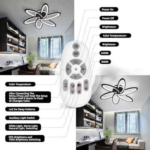 Modern LED Ceiling Light, 6+1 Rings 93W Dimmable Ceiling Light Fixtures 29.5" 3000K-6500K Flush Mount Black Flower Ceiling Lamp with Remote for Living Room,Bedroom,Kitchen