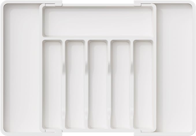 Lifewit Silverware Drawer Organizer, Expandable Utensil Tray for Kitchen, BPA Free Flatware and Cutlery Holder, Adjustable Plastic Storage for Spoons Forks Knives, 13-22 x 15", White