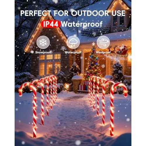 COOLWUFAN 24 Pack Christmas Candy Cane Pathway Lights, 22'' Outdoor Christmas Decorations Path Lights, Waterproof Candy Cane Yard Markers for Walkway, Lawn, Patio, Holiday Landscape Path D?cor