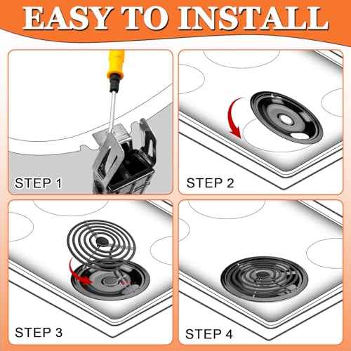 W10290350 W10290353 Porcelain Burner Drip Pans & MP22YA Electric Range Burner Element Unit Set & 330031 Range Burner Receptacle Kit by Cenipar-Compatible with Whirlpool Frigidaire Range Oven/Stove