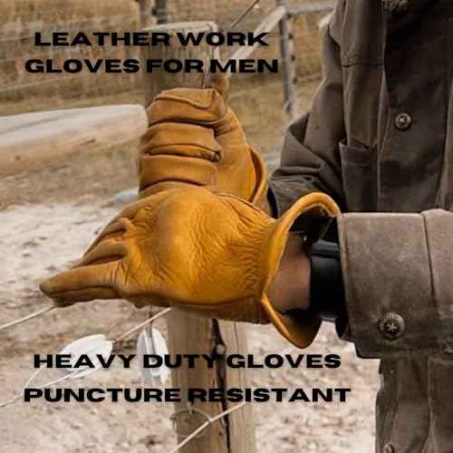 Iron Fencer Leather Work Glove- 207 Medium Cowhide Leather Fencing Gloves for Men Heavy Duty Double Palm, Guantes de Trabajo, Ranch, 207M