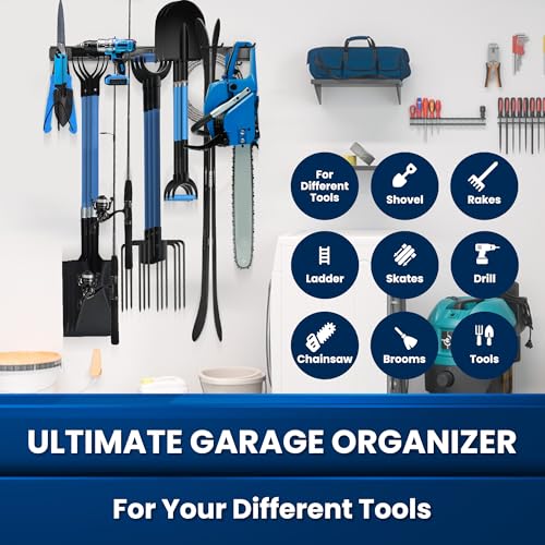 48'' All-Metal Garage Tool Organizer Wall Mount ? Heavy-Duty Tool Rack Holds 450 lbs, Adjustable Hooks for Garage, Yard, and Garden Equipment