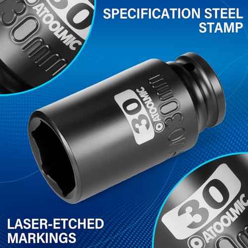 1/2"Square Drive x 30 mm Deep Impact Socket,Metric Socket,6 Point CR-MO for Easy Removal of Axle Nut (30mm)