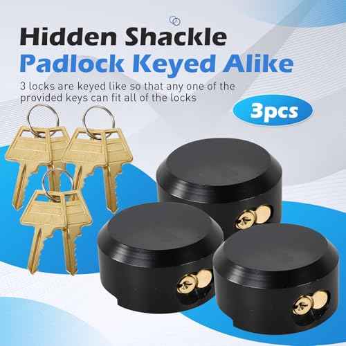3 Pack Puck Locks for Trailers Keyed Alike 2-7/8¡± Hidden Shackle Padlocks Heavy Duty Solid Steel Trailer Door Lock W/6 Keys High Security Anti Theft Van Door Lock for Trucks Shed
