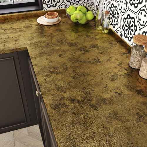 Antique Gothic Metallic Wallpaper Rusty Gold Brushed Stainless Steel Contact Paper for Countertops Removable Industrial Metal Wallpaper for Wine Cabinet Accent Wall Kitchen Countertop Liner
