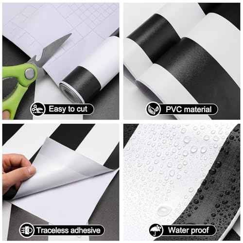 Amiya Wallpaper Peel and Stick Black and White Striped Wallpaper 17.3'' x 120''Geometric Removable Contact Paper Modern Self Adhesive Easy to Clean DIY Vinyl Home Decoration Roll