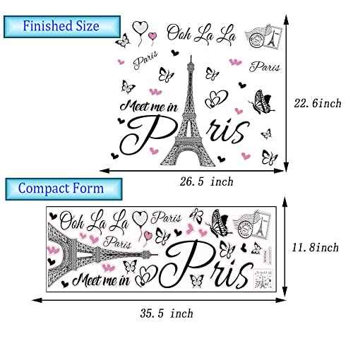 Paris Tower Wall Decal Paris Eiffel Tower Wall Sticker Vinyl Eiffel Tower Peel and Stick Wall Decals Removable Self-Adhesive Stickers Paris Tower Wall Decor for Bedroom Kitchen Office Background Livin