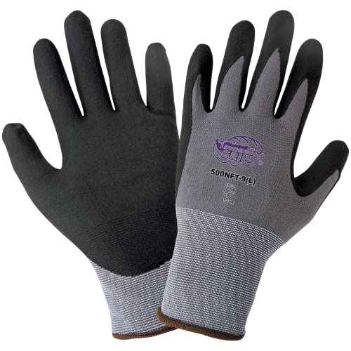 Global Glove 500NFT Tsunami Grip Nitrile Coated Work Gloves, Lightweight Seamless General-Purpose Heavy Duty Gloves, Cut Resistant, Secure Grip, Comfortable Fit, 12 Pairs, X-Large,Black/Grey