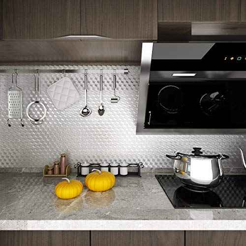 Livelynine Waterproof Kitchen Stickers for Cabinets Heat Resistant Backsplash Wallpaper for Kitchen Wall Self Adhesive Shelf Drawer Liner Stove Silver Contact Paper 15.8x78.8 Aluminum Foil Sink Cover