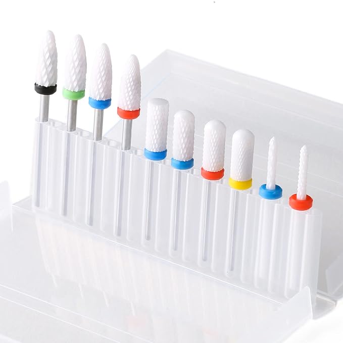 10Pcs Ceramic Nail Drill BitsÃ¯Â¼Â3/32 Nail Drill Bits Set for Acrylic Gel Nails Professional Rotary Burrs Electric Manicure Pedicure Nail File Cuticle Remover Crystal Nail Extension