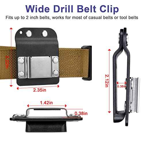 iGuerburn Drill Belt Holder - Tactical Drill Clip for Tool Belt, Clip-on Drill Hook for Drill Driver | Fits Up to 2" Tool Belt