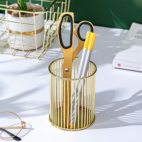 HSYMQ Gold Metal Pen Holder for Desk, Makeup Brushes Cup, Pencil Holders, Office&Home Organizer