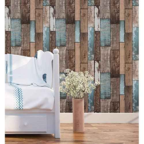 EeeComing 118''x17.7'' Wood Wallpaper Peel and Stick Wood Look Grain Plank Contact Paper Vintage Wall Paper Stick and Peel Self Adhesive Removable Wallpaper Rustic Distressed Faux Vinyl Roll