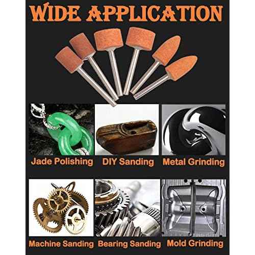 45 Pack Grinding Stone Set 1/8" Shank, Sanding Drill Bit for Rotary Tool Flap Wheel for Grinding, Polishing, Deburring Ferrous Metal, 2 Shape and 3 Sizes(Orangage, Aluminum Oxide)