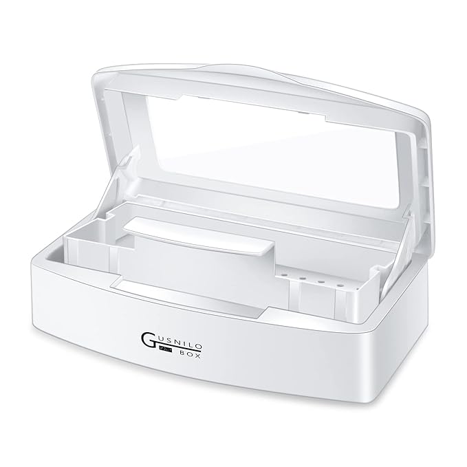 Gusnilo Sanitizing Tray - Disinfectant Container Nail Tool Sterilizer Box Plastic Sanitizing Box for Nail Tools, Hair Salon,Spa (Clear Lid, white)