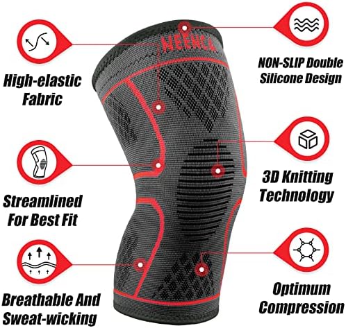 NEENCA Knee Braces for Knee Pain -2 Pack Knee Sleeves for Knee Pain Set, Knee Brace Compression Sleeves, Knee Support for Sports, Running, Meniscus Tear, ACL, PCL, Women & Men...