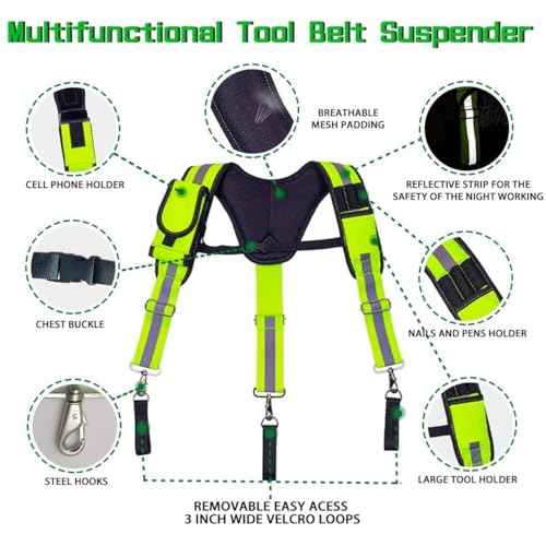 Safety Work Suspenders Tool Belt Suspenders, Heavy Duty Tool Belt Suspenders Reflective Safety Suspenders
