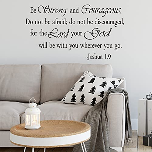 Inspirational Quotes Wall Decal, Be Strong and Courageous Vinyl Art Letters Wall Decor, Scripture Faith Sayings Words Wall Sticker Religious Bible Prayer Verse Motto Sticker for Living Room Church