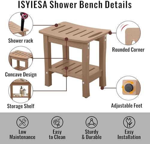 HDPE Waterproof Shower Bench,Shower Seats for Adults Shaving Legs,Shower Stool for Inside Shower 300 Lbs Capacity Brown