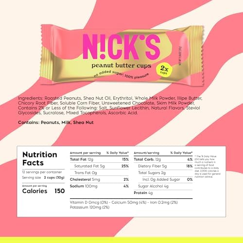 N!CK'S Peanut Butter Cups, Low Carb Chocolate with Peanut Butter, Without Added Sugar, 1.7 g Net Carbohydrates, 1 g Sugar, Keto friendly, Gluten Free, Without Palm Oil 12 Pack with a total of 24 cups