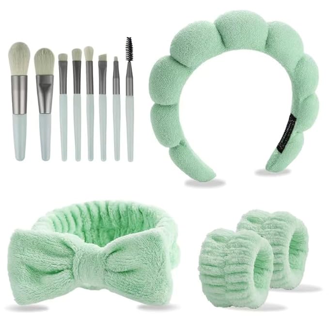 CAZYTOYZ Sponge Spa Headbands for Women Wristband Set Puffy Makeup Brush Headband Set for Washing Face Soft Towel Skin Care Head Band Cute Hair Band Shower