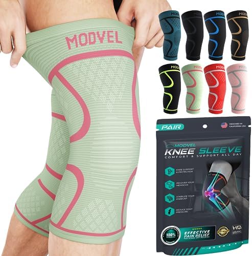 Modvel Knee Braces for Women & Men â 2 Pack Brace Set, Compression Sleeves for Meniscus Tear, ACL & Arthritis Pain Relief, Joint Support and Stability â Cream/Pink XXL