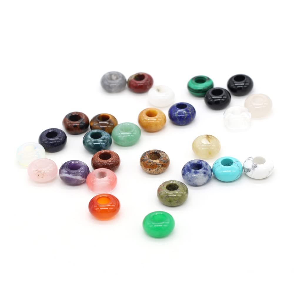 30pcs Natural Semi-Precious Stone Large Hole Loose Beads Abacus Shape Fashionable Opal Amethyst Unakite Rose Quartz Charm Beads for Making Necklace Bracelet