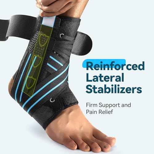 AGPTEK Ankle Brace for Women Men, Adjustable Lace-Up Ankle Support with Removable Splints for Sprained Ankle, Injury Recovery, Ankle Stabilizer Wrap for Basketball Volleyball Sports, Blue, M