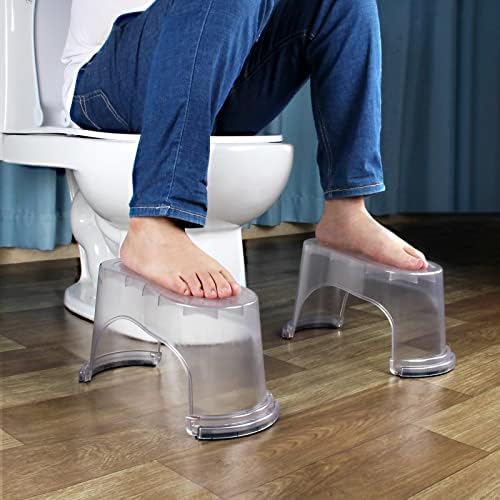 EVRON Toilet Stool 7" Bathroom Squatting Poop Stool for Potty Assistance,Portable Plastic Potty Stool for Adults,Space Saving Storage,Flexible Distance Adjustment Stackable Design(Clear 1 Pairs)
