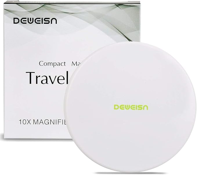 deweisn Magnifying Compact Cosmetic Mirror Elegant Compact Pocket Makeup Mirror, Handheld Travel Makeup Mirror with Powerful 10x Magnification and 1x True View Mirror for Travel or Your Purse