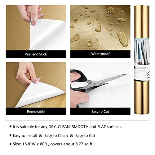 LACHEERY Shimmer Brown Gold Peel and Stick Wallpaper Bronze Metallic Accent Wallpaper Modern Shiny Metal Contact Paper for Kitchen Appliances Waterproof Removable Wall Paper Refrigerator 15.8"x80"
