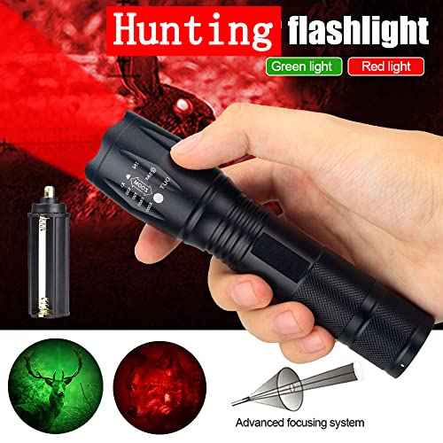 Green Red Light Hunting Flashlight Night Tactical Flashlights One Mode Handheld Flashlight Waterproof Predator Light Torch Light for Astronomy Aviation Night 2 Pcs