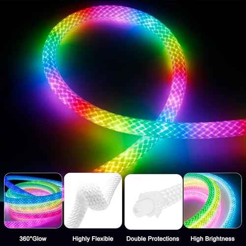 maylit 360 Degree Luminous Reticulate Weave Rope Lights, 25ft Addressable ICRGB LED Strip Lights, Music Sync, DIY Design, USB Powered Flexible LED Lights for Gaming Room Living Bedroom Wall Decor