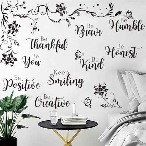 Runtoo Large Inspirational Quotes Wall Art Decals Black Motivational Saying Wall Stickers for Living Room Bedroom Office Lettering Decor