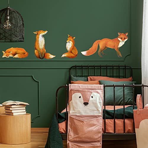 PLIGREAT 4 Pcs Lifelike Red Foxes Wall Stickers, Removable Vinyl Peel and Stick Wall Decals for Nursery Bedroom Playroom Living Room Home Indoor DIY Wall Art Decor TV Background Wall Decoration