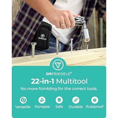 Multi Tool with Universal Socket - 22 in 1 Stainless Steel Multipurpose Tool with Saw, Pocket Knife, Wire Stripper & More - Small Tools for DIY Enthusiasts, Hobbyists, & Professionals by DrFriedels