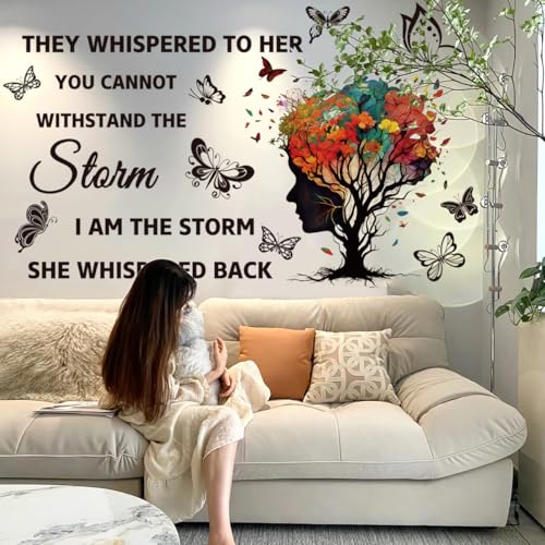 Inspirational Wall Decal Quotes They Whispered to Her You Cannot Withstand Back Tree Wall Sticker Wall Art Positive Sayings Sticker Butterfly Wall Stickers for Women Girls Bedroom Living Room D?cor.