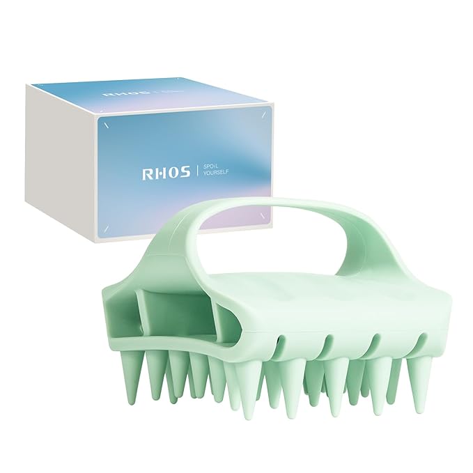 RHOS Scalp Massager Shampoo Brush, Curved Vented Scalp Scrubber, Soft Silicone Hair Scrubber for Dandruff Removal, Wet & Dry Hair (Green)
