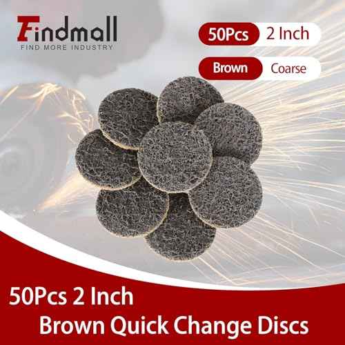 findmall 50Pcs 2 Inch Brown Quick Change Surface Prep Conditioning Discs, Coarse Grit for Cleaning, Finishing and Deburring on All Metals
