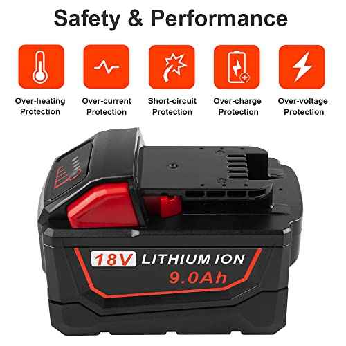 9.0Ah 18V 48-11-1880 Replace for Milwaukee MK-18 Battery Compatible with 48-11-1850 48-11-1860 48-11-1845 48-11-1828 Cordless Power Tools Lithium Battery
