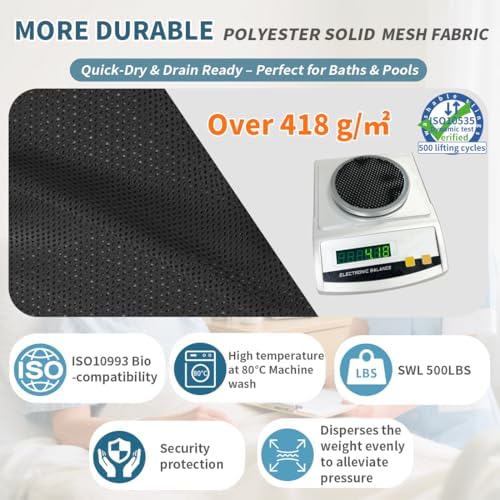 Universal Full Body Patient Lift Sling, Mesh Fabric Patient Sling Transfer and Bathing aids, 500lb Weight Capacity (Medium-Black)