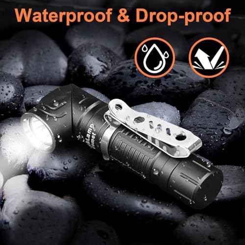 90 Degree EDC Flashlight, 1200 High Lumens Magnetic Flashlight with Clip, 6 Modes Rechargeable Led Headlamp, Pocket Tactical Flashlight for Working, Camping£¨Battery Included£©